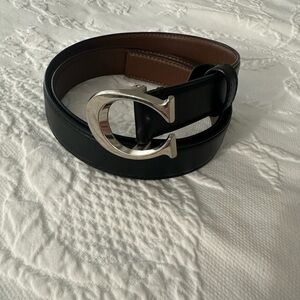 Women’s Coach Black Leather Belt with Silver Buckle